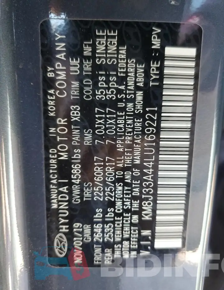 KM8J33A44LU169221 Photo# 12
