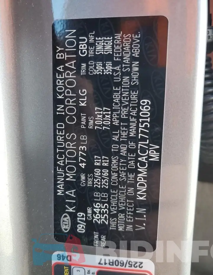 KNDPMCAC7L7751069 Photo# 13