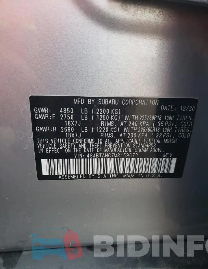 4S4BTANC7M3159672 Photo# 12
