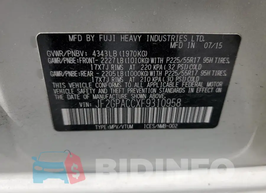 JF2GPACCXF9310958 Photo# 12