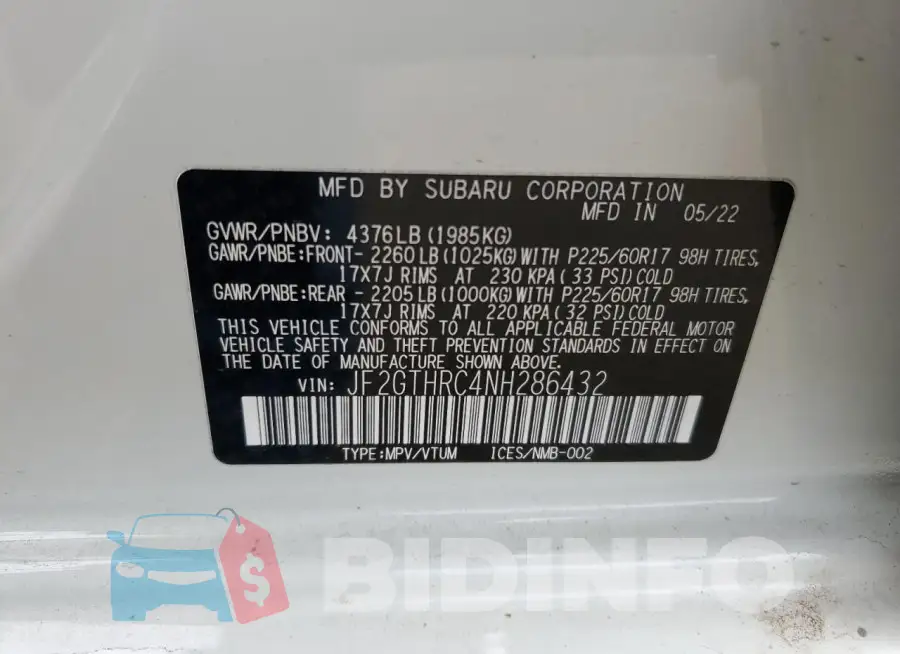 JF2GTHRC4NH286432 Photo# 12
