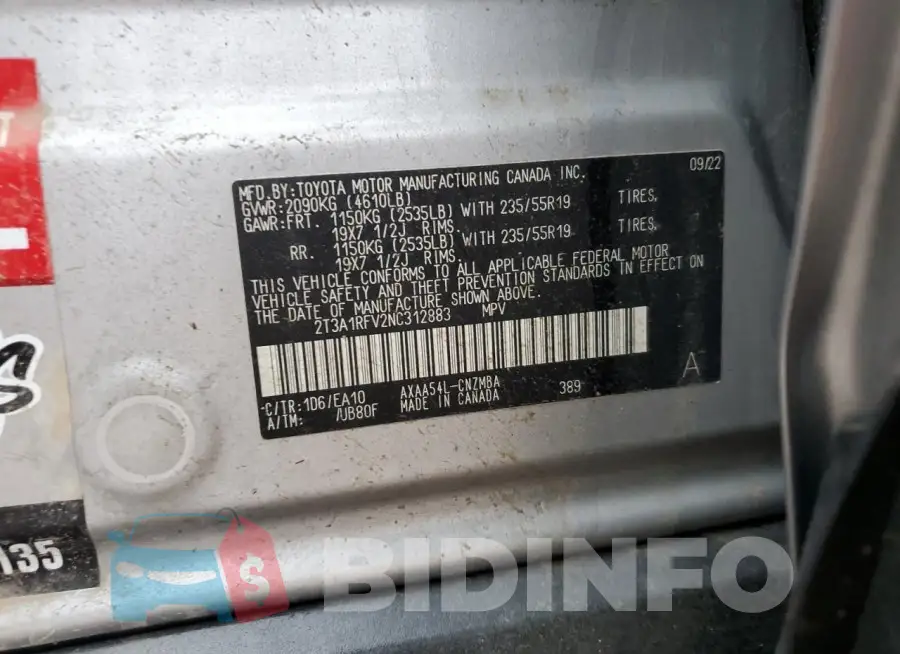 2T3A1RFV2NC312883 Photo# 12