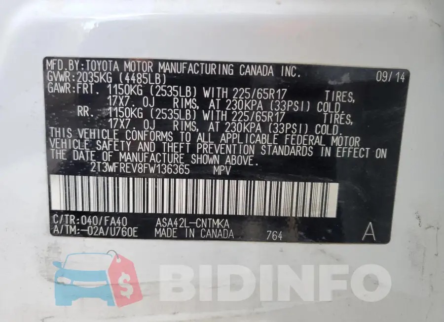 2T3WFREV8FW136365 Photo# 12
