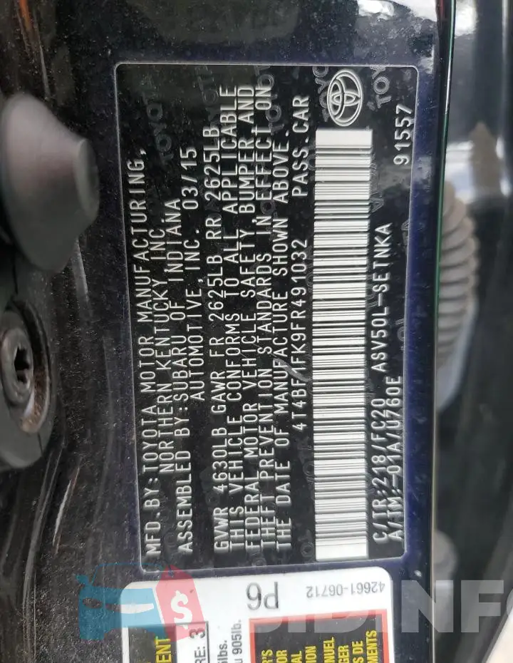 4T4BF1FK9FR491032 Photo# 12