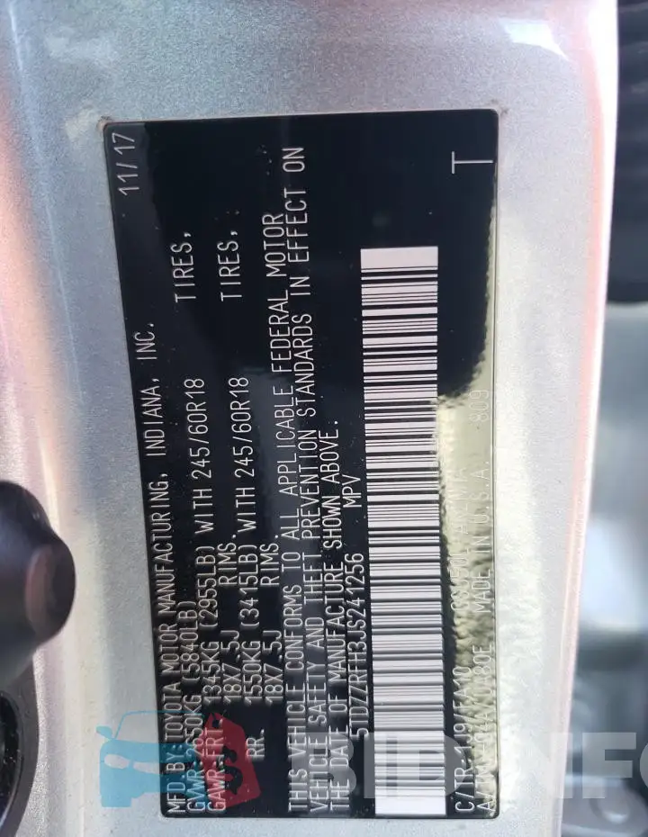 5TDZZRFH3JS241256 Photo# 13