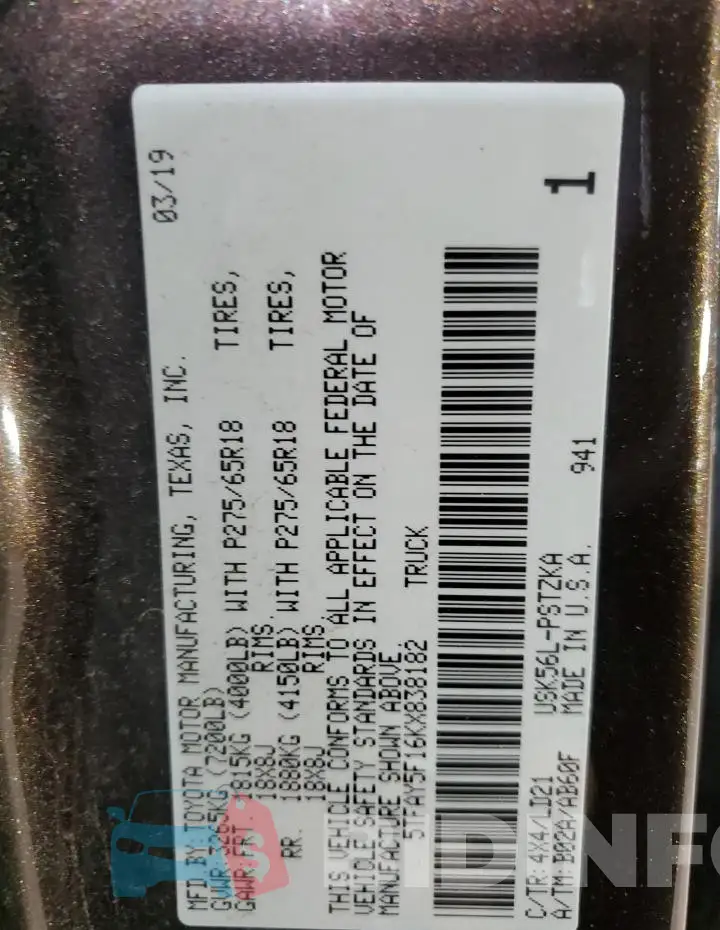 5TFAY5F16KX838182 Photo# 12