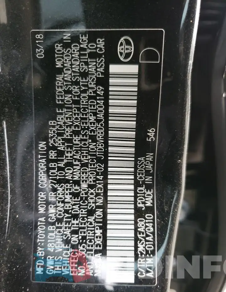 JTDBVRBD5JA004149 Photo# 12