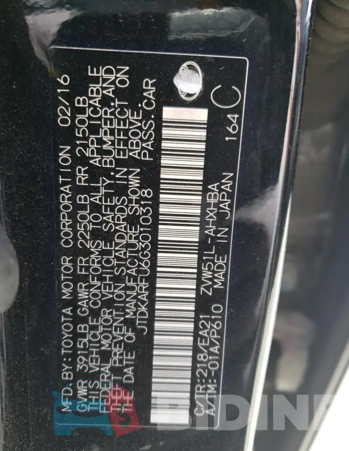 JTDKARFU6G3010318 Photo# 13