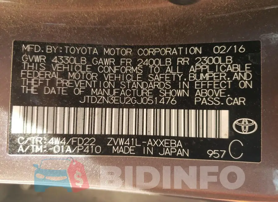 JTDZN3EU2GJ051476 Photo# 13