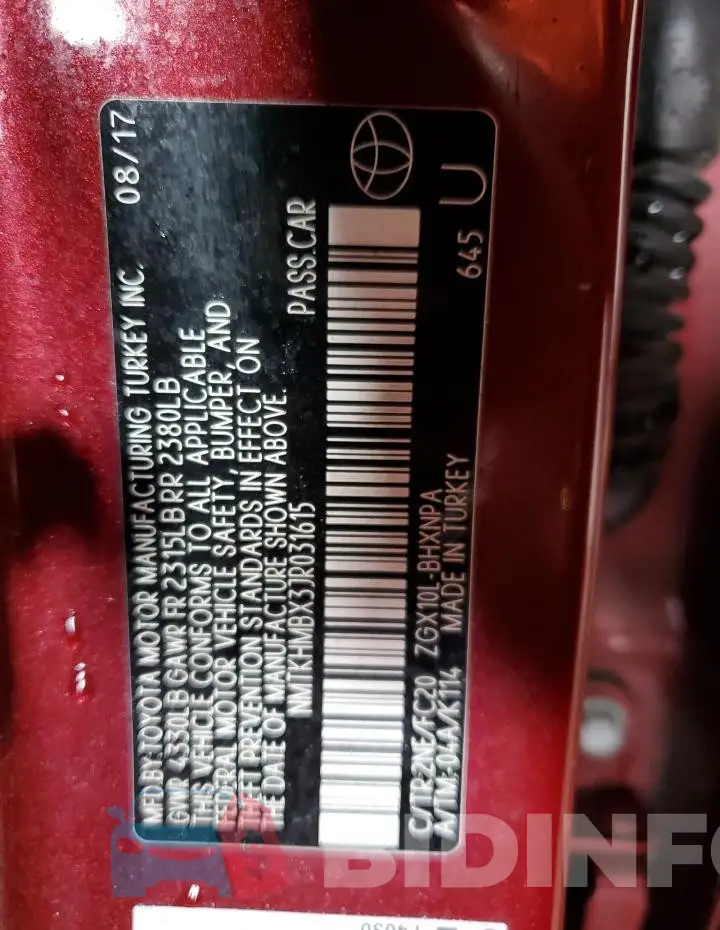 NMTKHMBX3JR031615 Photo# 13