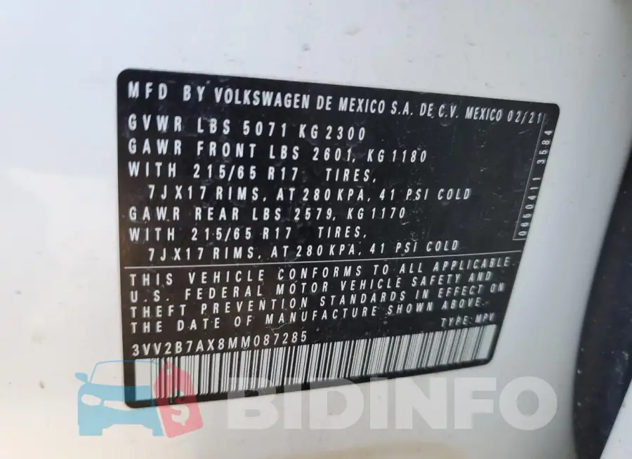 3VV2B7AX8MM087285 Photo# 13