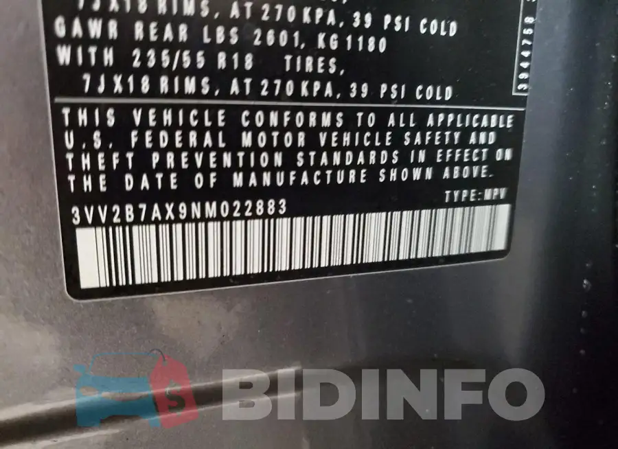 3VV2B7AX9NM022883 Photo# 13