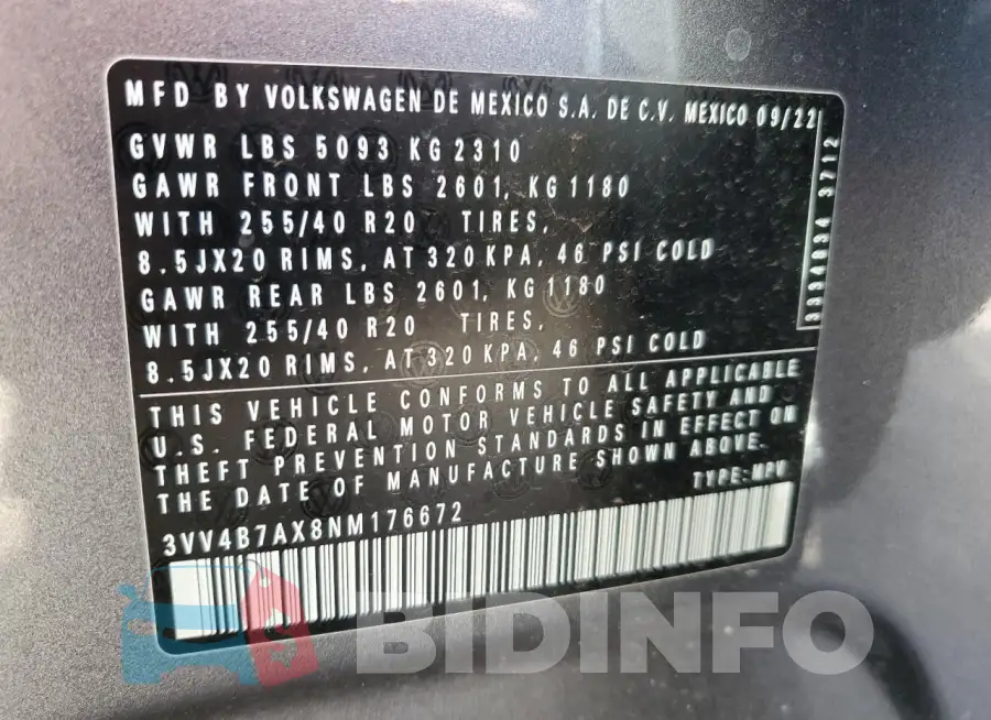 3VV4B7AX8NM176672 Photo# 14