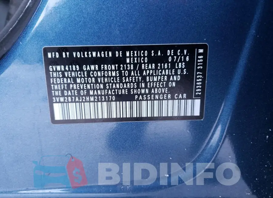 3VW2B7AJ2HM213170 Photo# 12