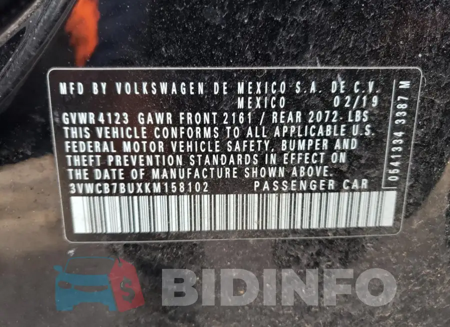 3VWCB7BUXKM158102 Photo# 13