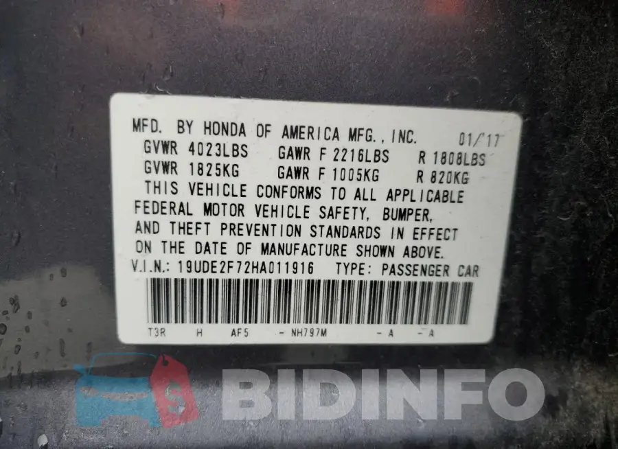 19UDE2F72HA011916 Photo# 12