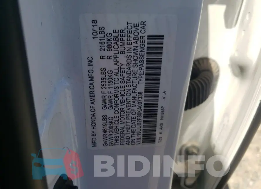 19UUB2F80KA007338 Photo# 13