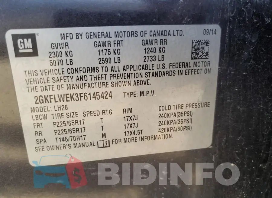 2GKFLWEK3F6145424 Photo# 13