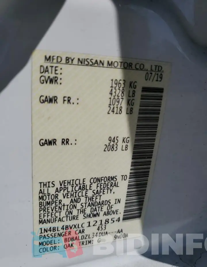 1N4BL4BVXLC121854 Photo# 12