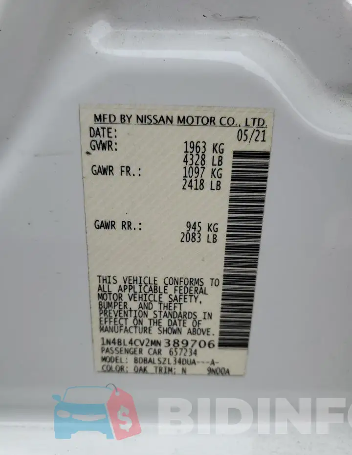 1N4BL4CV2MN389706 Photo# 12