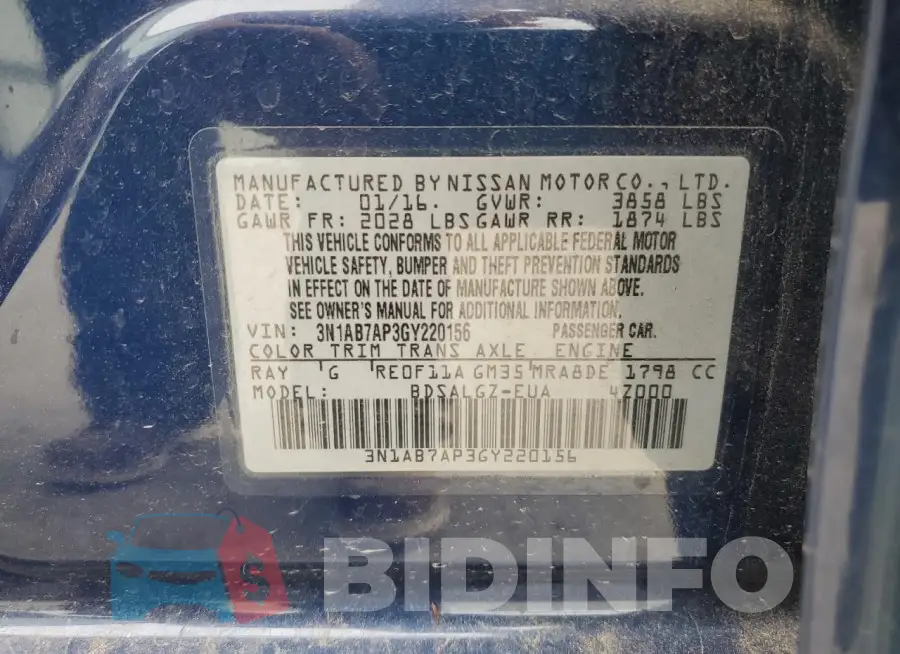 3N1AB7AP3GY220156 Photo# 13