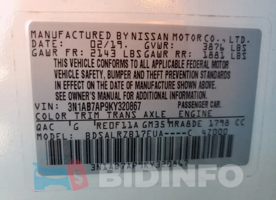 3N1AB7AP9KY320867 Photo# 13