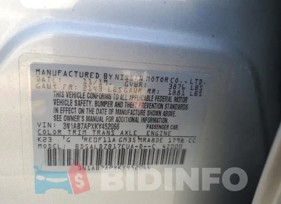 3N1AB7APXKY452066 Photo# 12