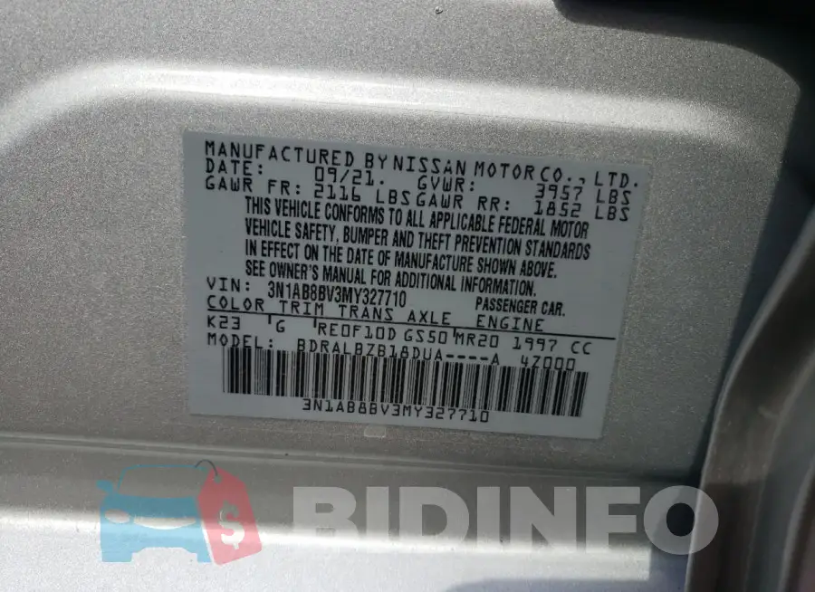 3N1AB8BV3MY327710 Photo# 12
