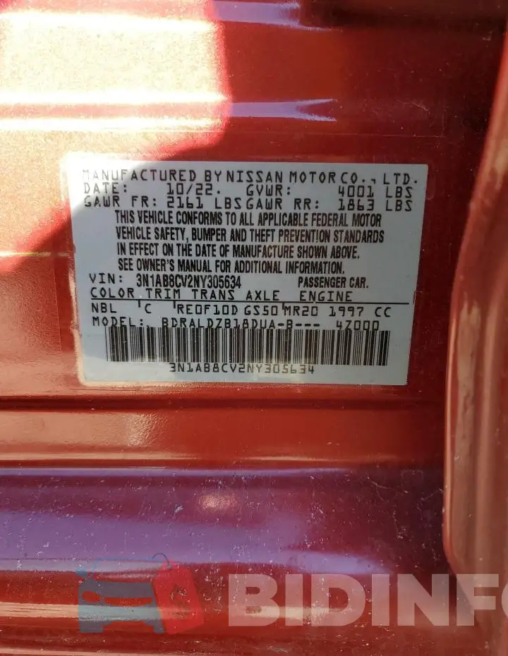 3N1AB8CV2NY305634 Photo# 12