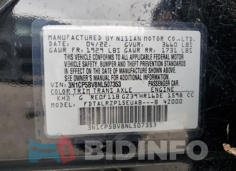 3N1CP5BV8NL507353 Photo# 12