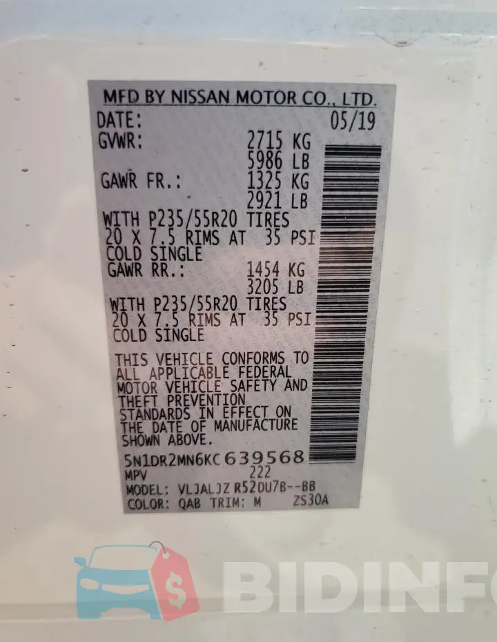 5N1DR2MN6KC639568 Photo# 12