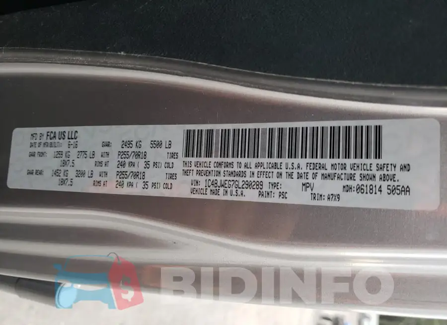 1C4BJWEG7GL290289 Photo# 13