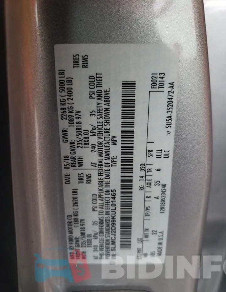 5LMCJ2D99KUL01465 Photo# 12