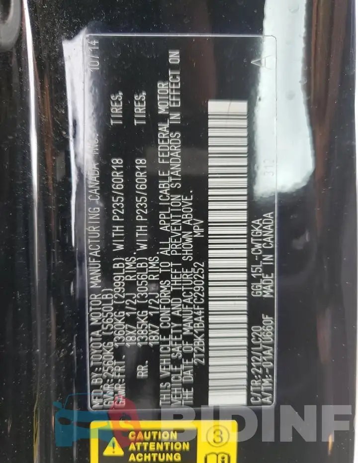 2T2BK1BA4FC290252 Photo# 13