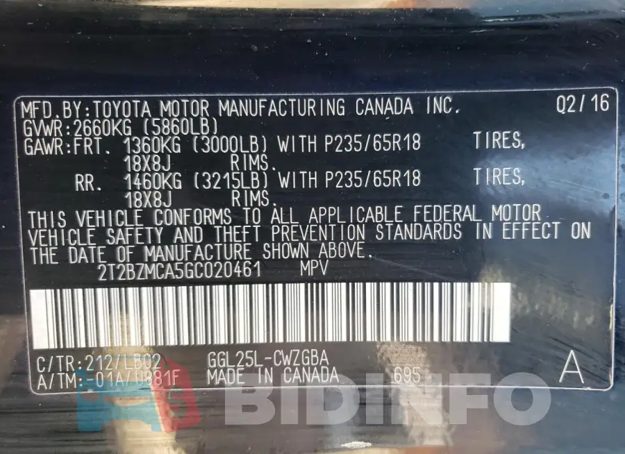 2T2BZMCA5GC020461 Photo# 12