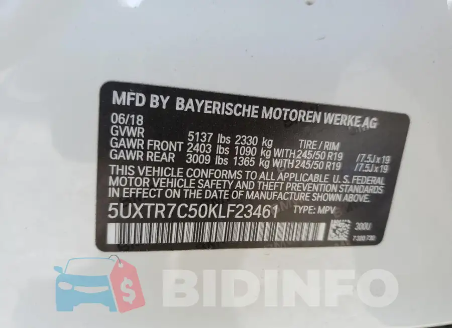 5UXTR7C50KLF23461 Photo# 12