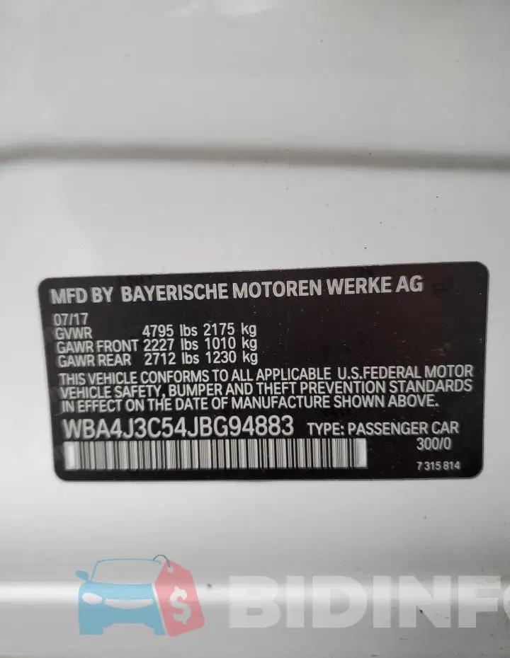 WBA4J3C54JBG94883 Photo# 13