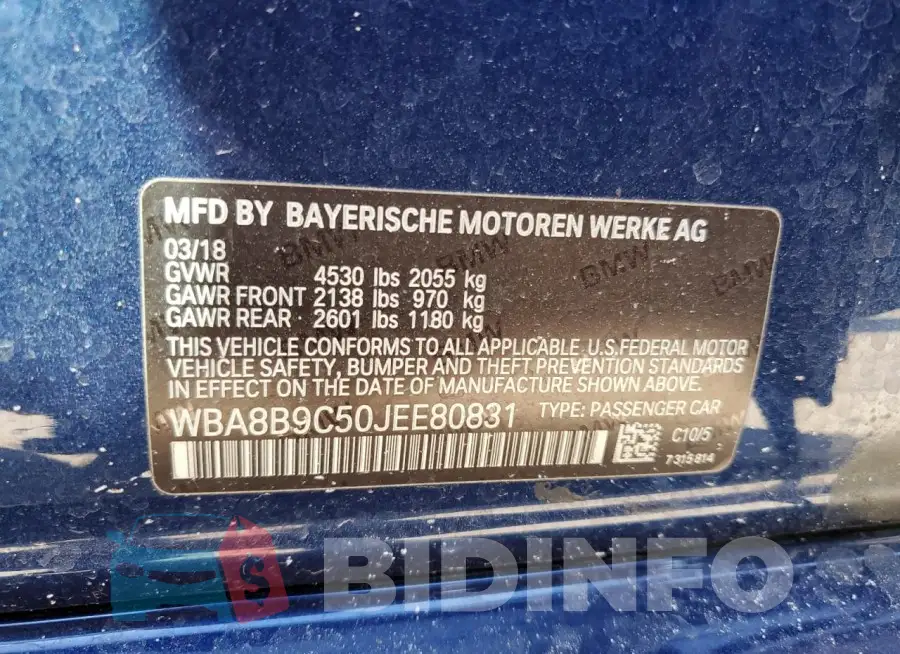 WBA8B9C50JEE80831 Photo# 12
