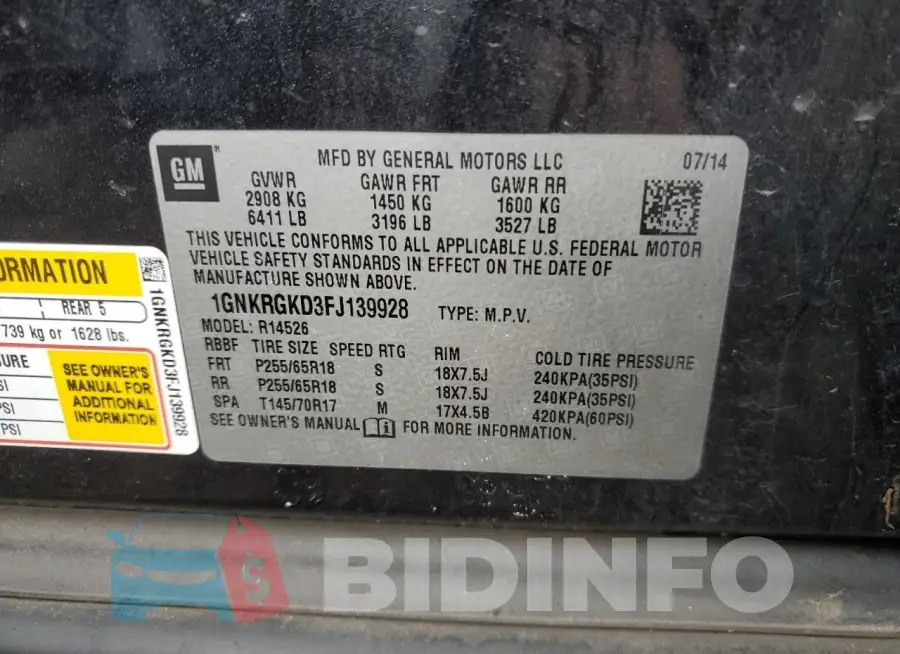1GNKRGKD3FJ139928 Photo# 13