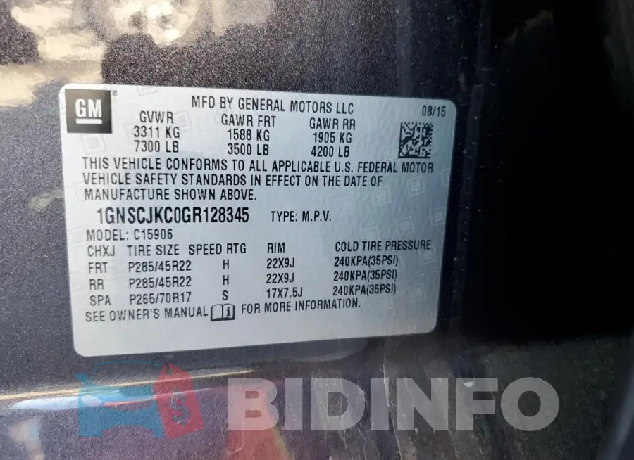 1GNSCJKC0GR128345 Photo# 14