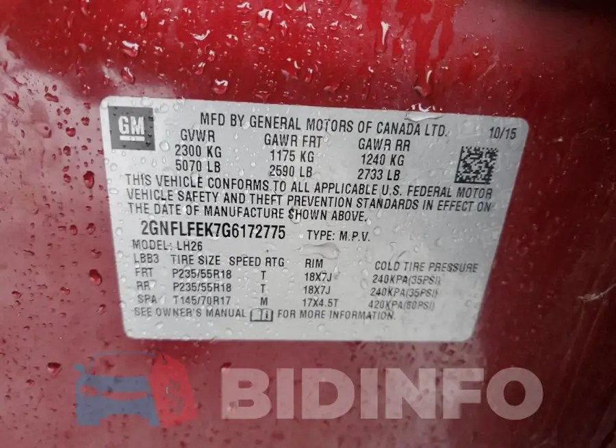 2GNFLFEK7G6172775 Photo# 13