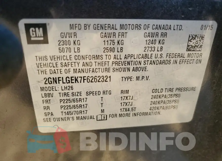 2GNFLGEK7F6262321 Photo# 12