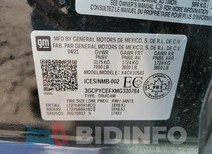3GCPYCEFXMG330784 Photo# 12
