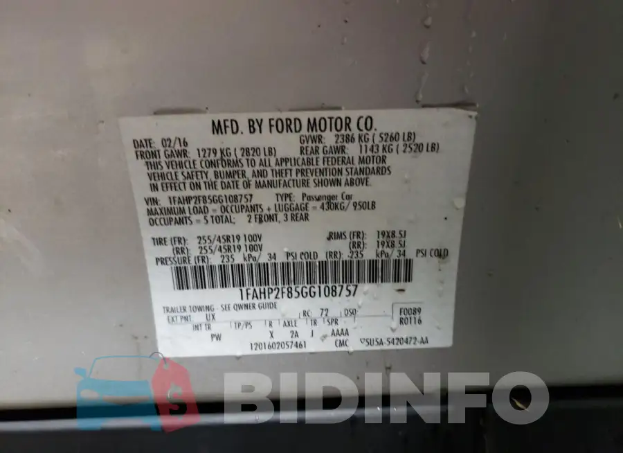 1FAHP2F85GG108757 Photo# 10