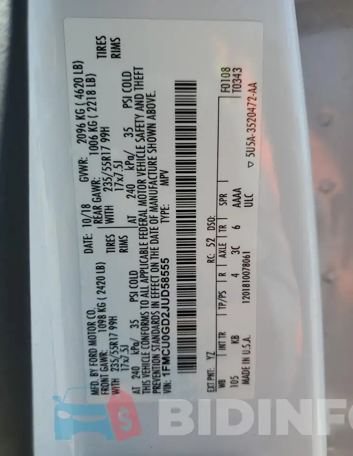 1FMCU0GD2JUD58555 Photo# 12