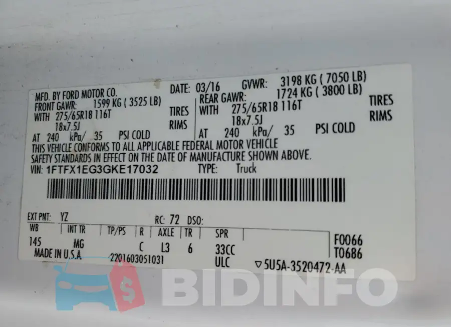 1FTFX1EG3GKE17032 Photo# 13