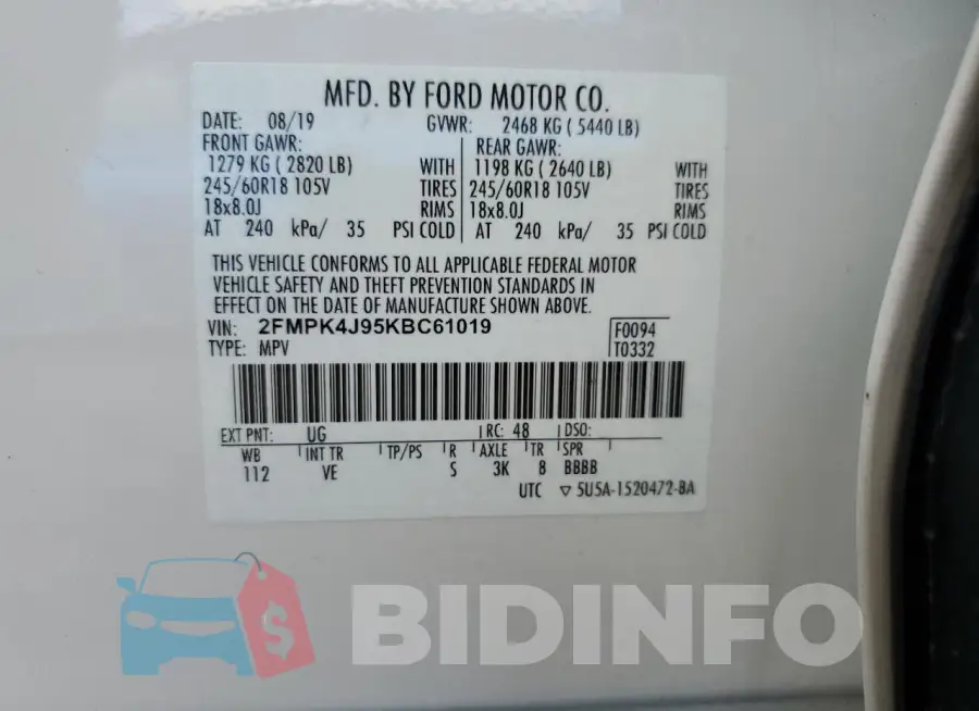 2FMPK4J95KBC61019 Photo# 12