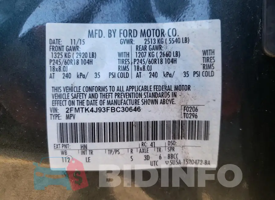 2FMTK4J93FBC30646 Photo# 13