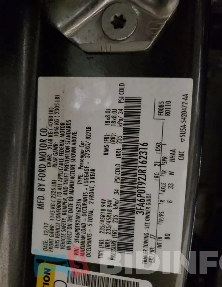 3FA6P0T92JR162316 Photo# 12