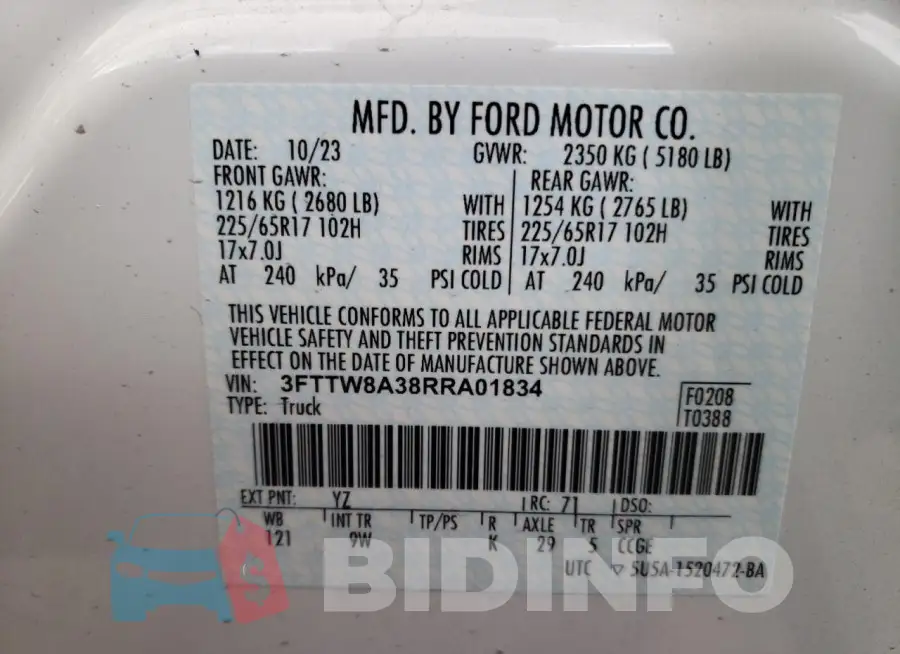 3FTTW8A38RRA01834 Photo# 13